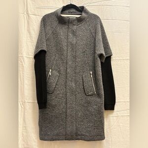 Saint James Boiled Wool Layered Long Jacket with Black Knit Sleeves